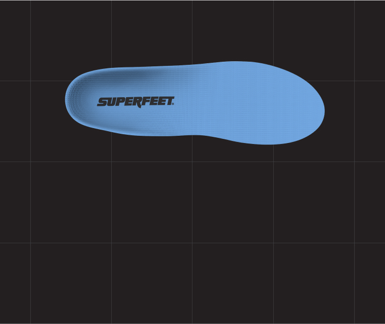 Gif of people holding different green, blue, and black all-purpose Superfeet insoles.