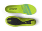 A pair of Superfeet's Run Pacer Elite insoles against a white background, depicting the top and bottom of the insole. 