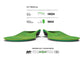 Green shoe insoles with labeled features on a white background