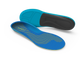 Blue and black shoe insoles on a white background